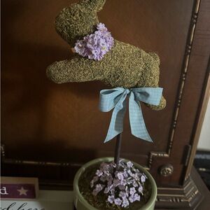 Easter table decor rabbit topiary in pot